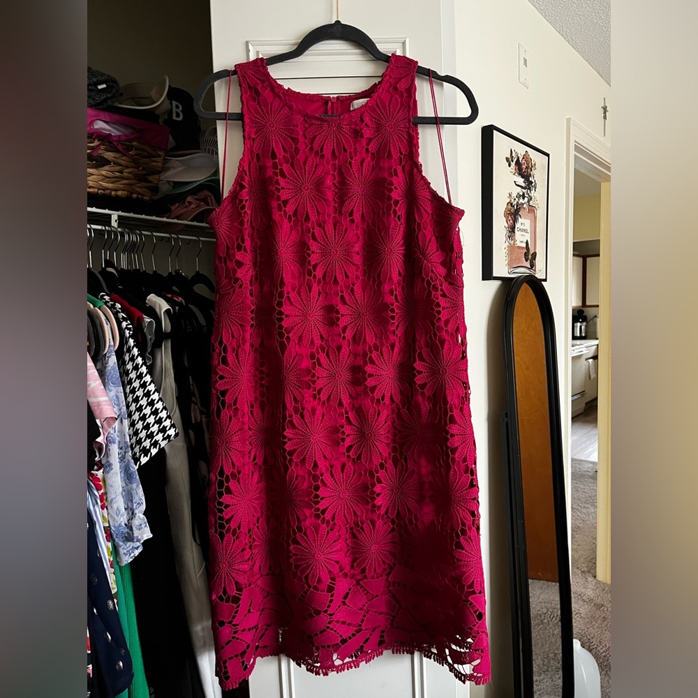 Dark Pink Laced and lined Floral Dress